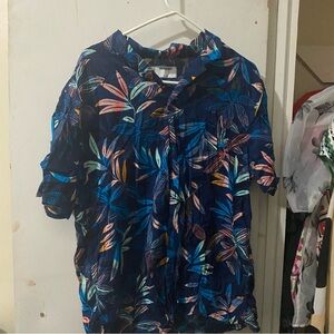 Old Navy Navy Tropical Print Button-Up